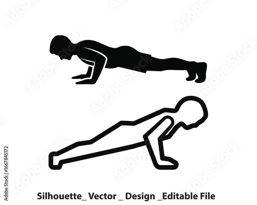 Vector art of pushup exercise silhouettes for fitness workout