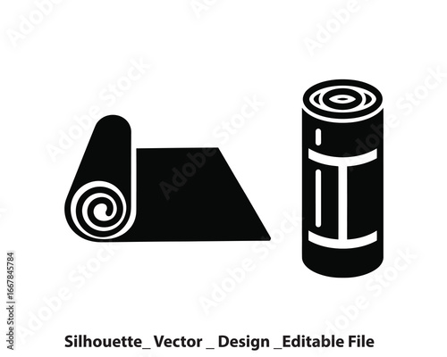 Vector art of yoga mat rolled and unrolled silhouette vector