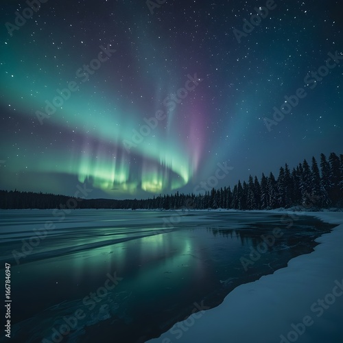 Northern Lights Over Frozen Lake