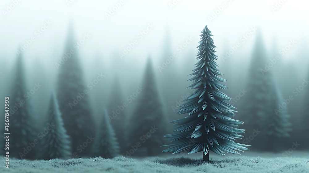 Fototapeta premium Misty Pine Forest A Serene View of Evergreen Trees in a Foggy Atmosphere, Nature's Beauty Unveiled