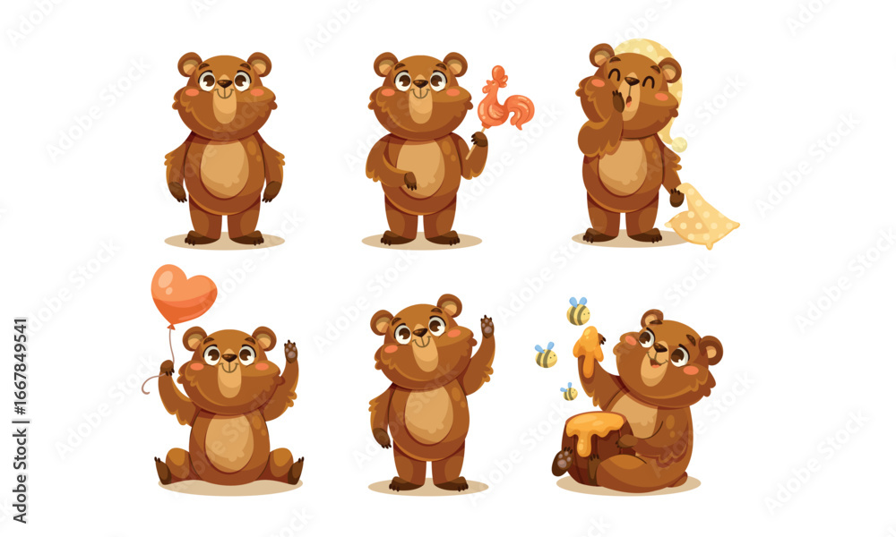 Fototapeta premium Adorable Pixel Art Bears Displaying a Range of Different Expressions and Fun Actions