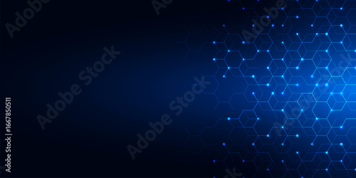 Abstract hexagonal molecular background with glowing blue medical network