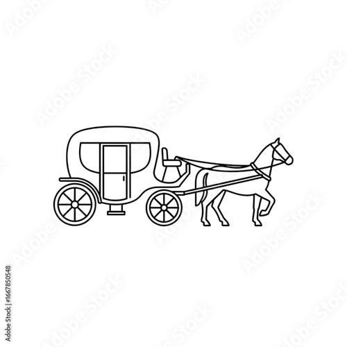 Classic Horse Drawn Carriage Historical Transportation Vector Icon Design for Heritage Tourism Applications