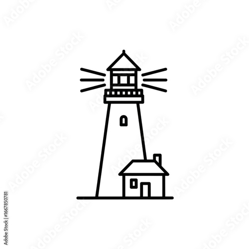 Maritime Lighthouse Beacon Navigation Safety Coastal Tower Light Beam Vector Icon