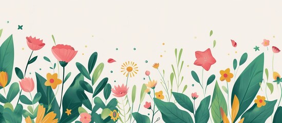 A colorful floral border design with various flowers and leaves