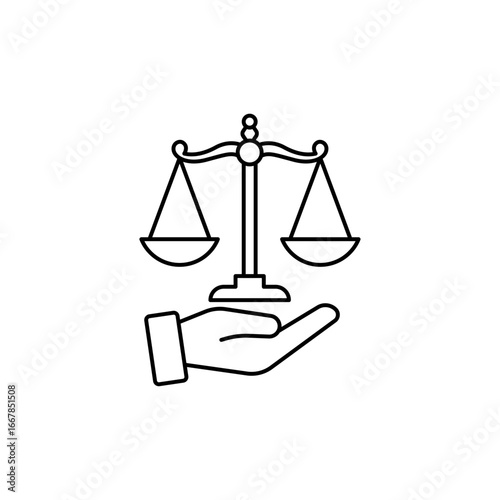 Scales of justice atop a hand