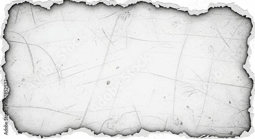 Torn paper edge with burnt border and subtle scratch texture, isolated on transparent background