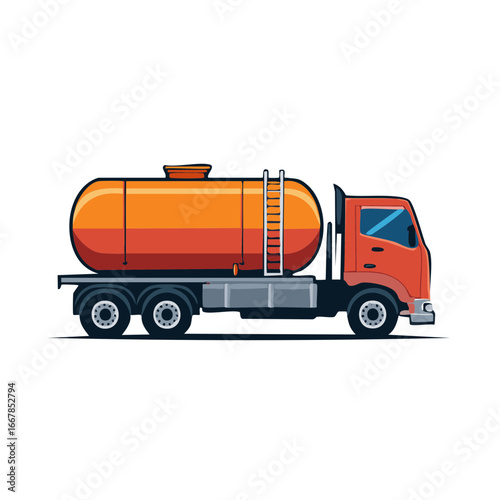 Orange and Red Tanker Truck Illustration Vector. Oil Transportation. Liquid Delivery