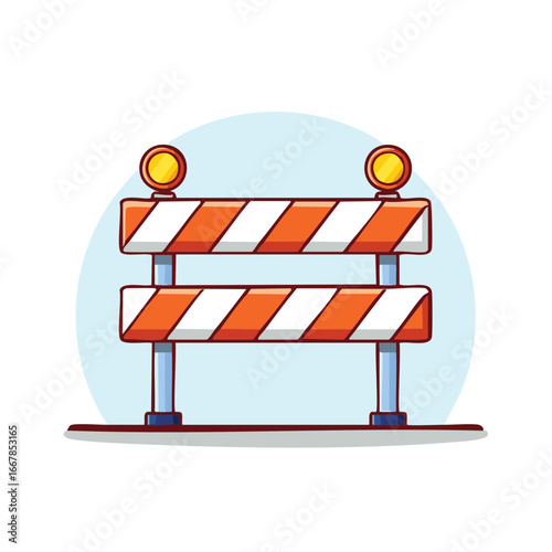 Warning Traffic Barrier with Lights on Blue Background