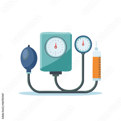 Medical diagnostic equipment vector illustration with blood pressure monitor and healthcare tools