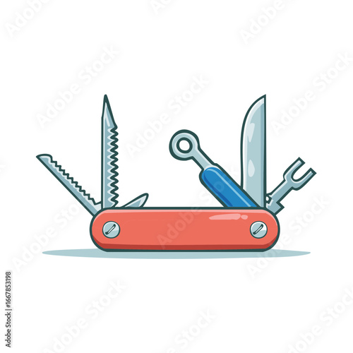 Open Red Multi-tool Pocket Knife with Serrated Blade and Wrench