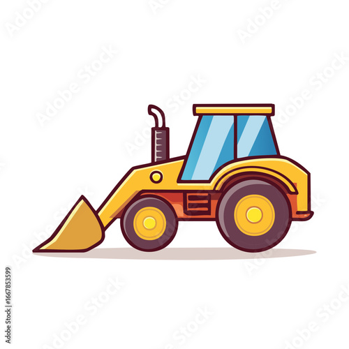 Cartoon yellow front end loader heavy machinery construction vehicle