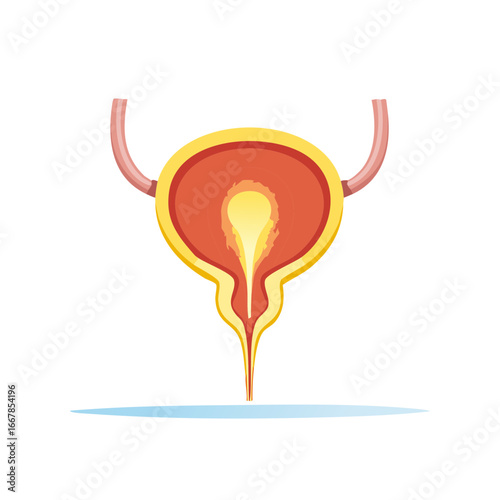 Anatomical illustration of the human bladder with ureters and urethra