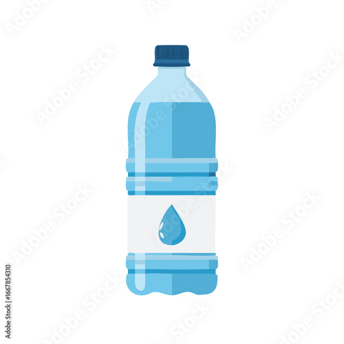 Clear Plastic Bottle Filled with Blue Water and a Droplet Icon