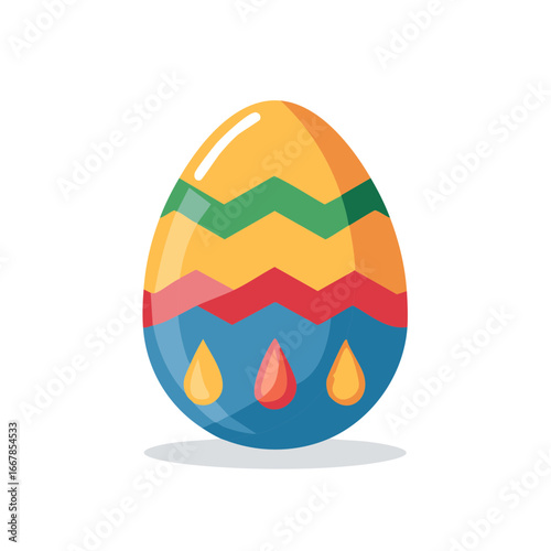Colorful Easter Egg with Zigzag Pattern and Droplets