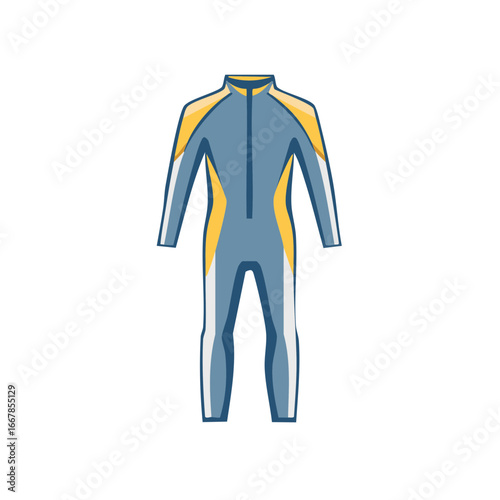 Sporty Full Body Wetsuit Blue and Yellow Design for Water Sports and Aquatic Activities
