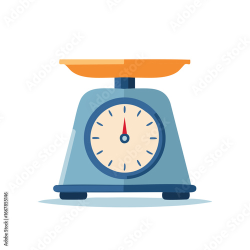 Illustration of a blue and orange kitchen scale, isolated on white background