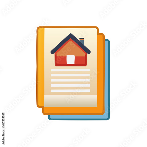 Home on Document Stack Icon, Real Estate Illustration
