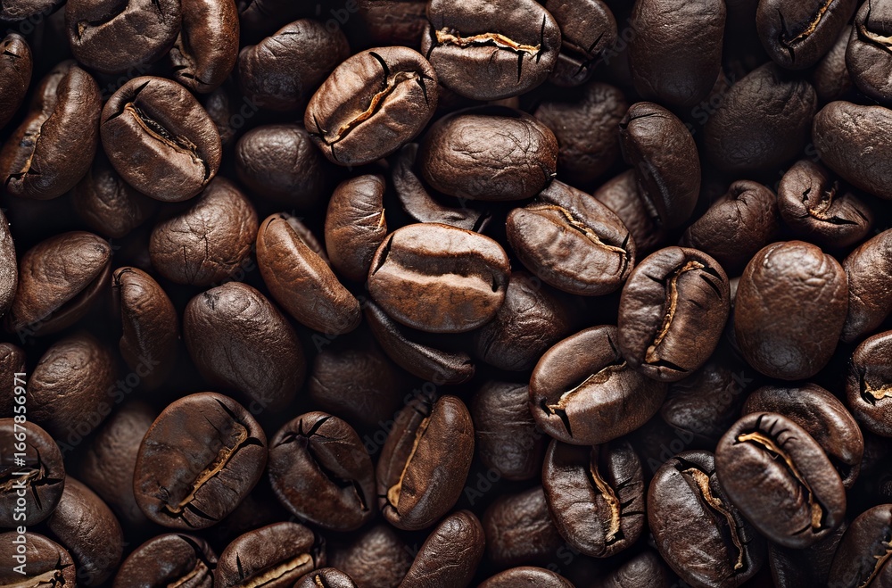 Fototapeta premium Close-up view of many coffee beans