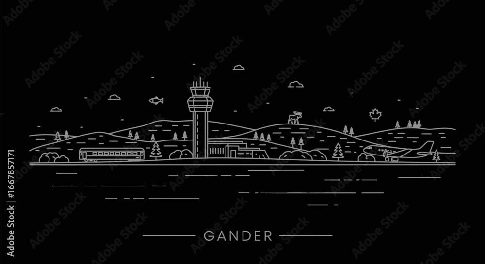 Obraz premium Gander, Newfoundland Line Art Silhouette