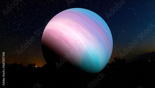 Pastel Pink Blue Sphere Against Night Sky
