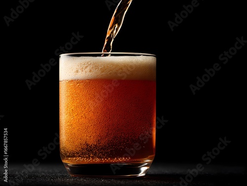 Wallpaper Mural Refreshing amber beer is poured into a glass, creating a frothy head against a stark black background scene. Torontodigital.ca