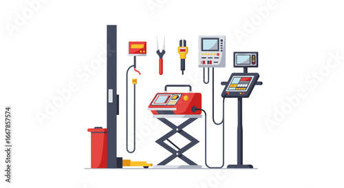 Flat style garage tools and equipment for vehicle maintenance
