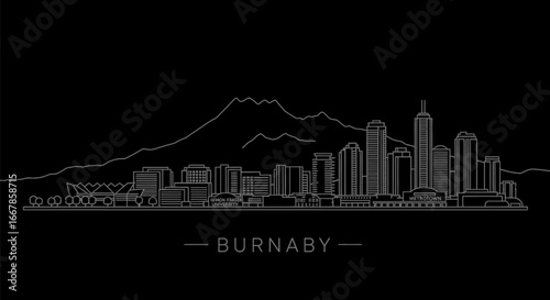 Burnaby Skyline Outline on Black Background