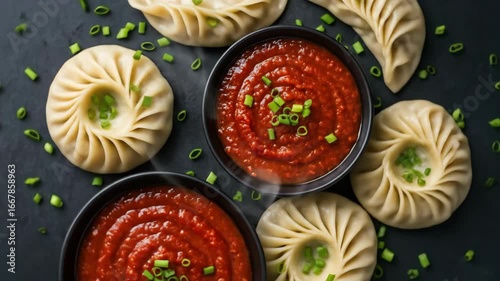 Wallpaper Mural Close-up view of steaming dumplings with a spicy tomato sauce. Torontodigital.ca