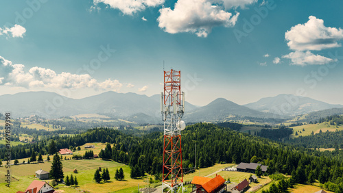 Canvas Print Telecommunication tower dominating mountain landscape providing wireless network