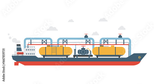 Flat design of liquefied gas carrier ship in minimalist style with cloud background