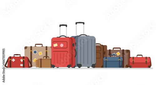 Colorful luggage collection on white background