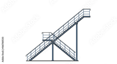 Minimalist staircase with railings on elevated platform in side view