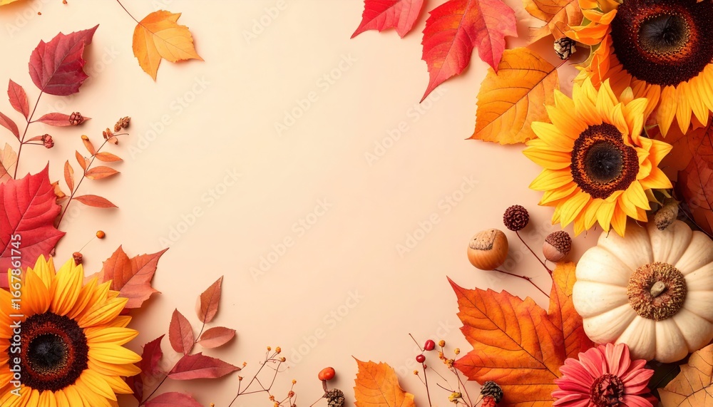 Obraz premium Autumn floral arrangement with sunflowers and pumpkins seasonal decor home environment aesthetic viewpoint fall concept