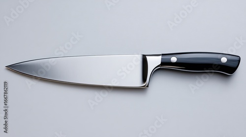 Wallpaper Mural Shiny chef's knife with black handle, reflecting light on its blade, lies flat Torontodigital.ca