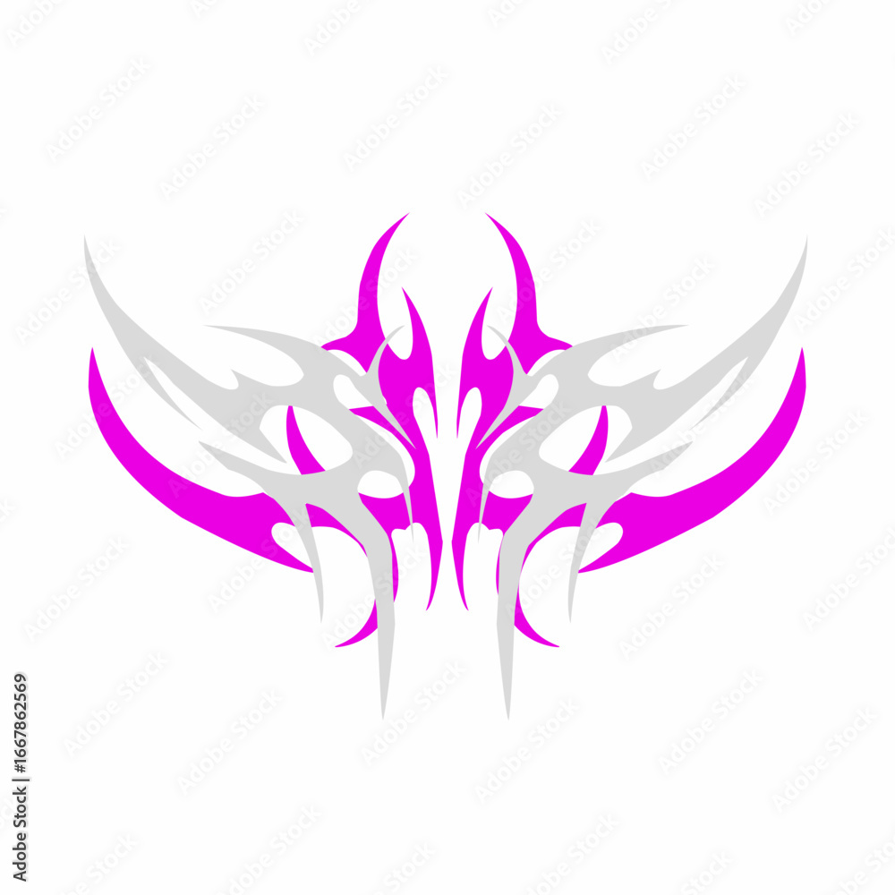Obraz premium Neo tribal y2k aesthetic tattoo vector design, abstract symmetrical flowing organic hand drawn shapes isolated on white background, for t-shirt print ,sticker ,poster ,tattoo concepts