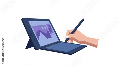 Digital art creation with drawing tablet and stylus