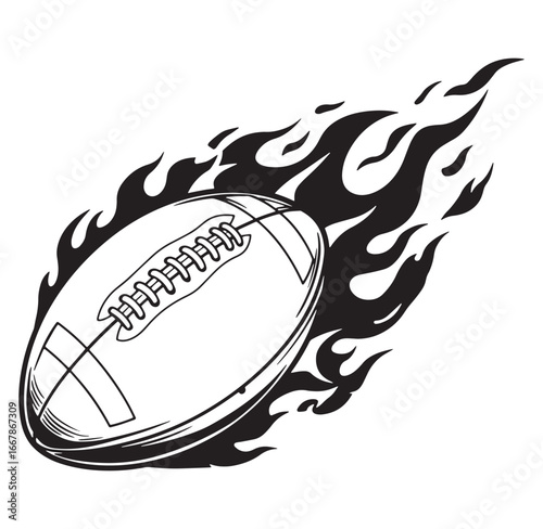 Burning american football in flames illustration design for sports and athletic concepts