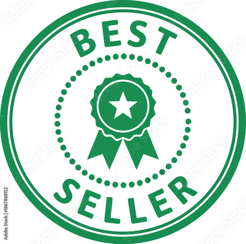 Green best seller stamp award seal certification recognition excellence achievement vector