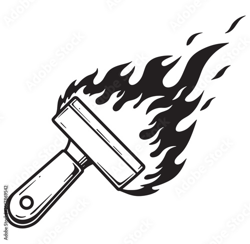 Burning paint scraper icon in black and white representing fast professional service