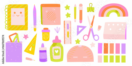Cute and colorful stationery set with notebook pen scissors and rainbow