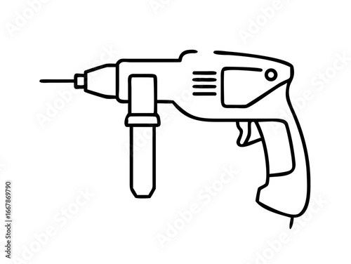 continuous one line drawing of a rotary hammer drill