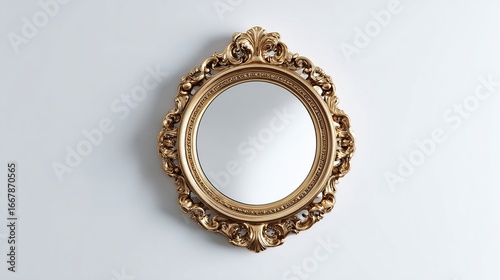 Wallpaper Mural Round mirror with ornate golden frame mounted centered against a clean white wall Torontodigital.ca