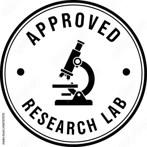 Approved research lab stamp microscope science innovation quality control seal vector