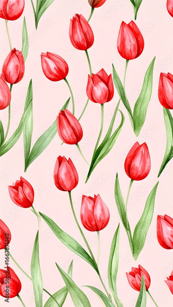 Obraz premium Watercolor tulips on a light pink background
