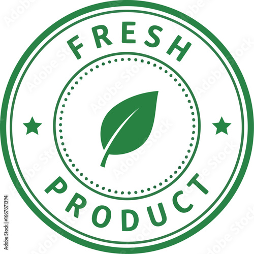 Fresh product stamp with green leaf eco organic badge seal natural food quality seal vector
