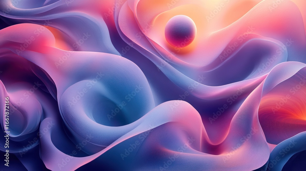Obraz premium Abstract Sphere Resting on Wavy, Gradient Surface