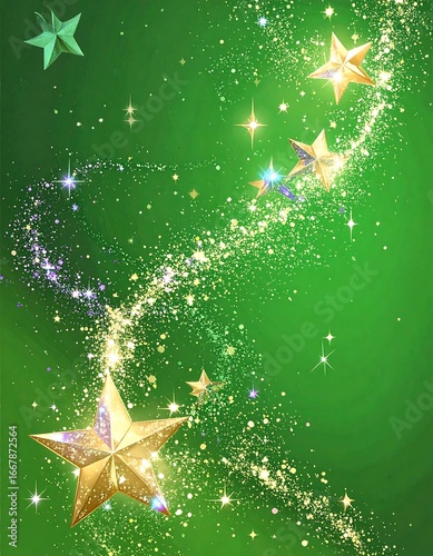 Sparkling stars on a vibrant green background
