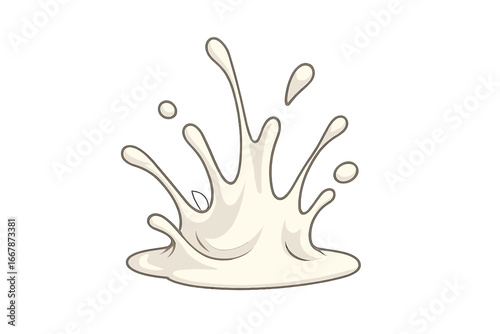 Milk splash and drops vector illustration. White liquid, cream or yogurt pouring. Fresh dairy product design element. Cartoon style flow and ripple isolated on transparent background.