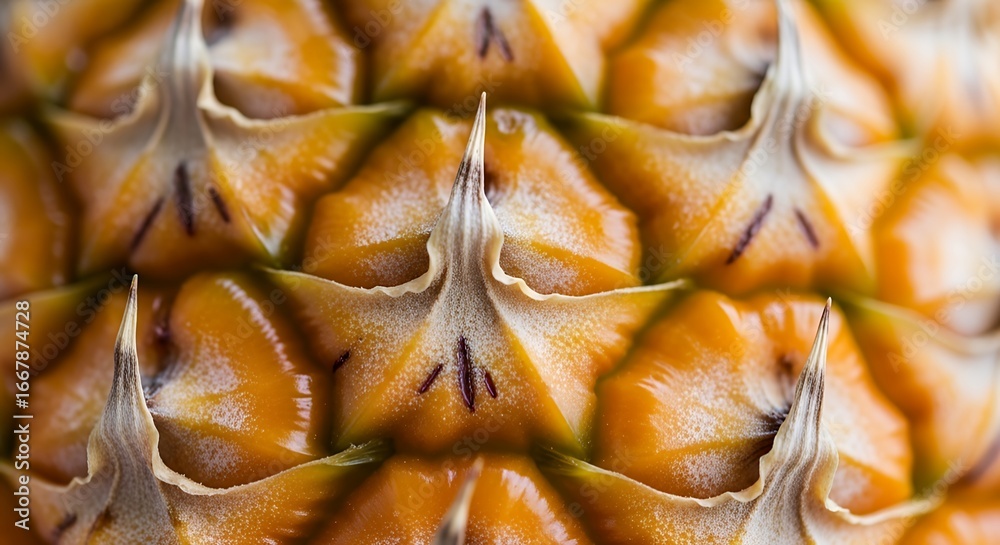 Fototapeta premium Macro Close-Up of Golden Pineapple Skin Texture with Sharp Scales and Detailed Natural Pattern